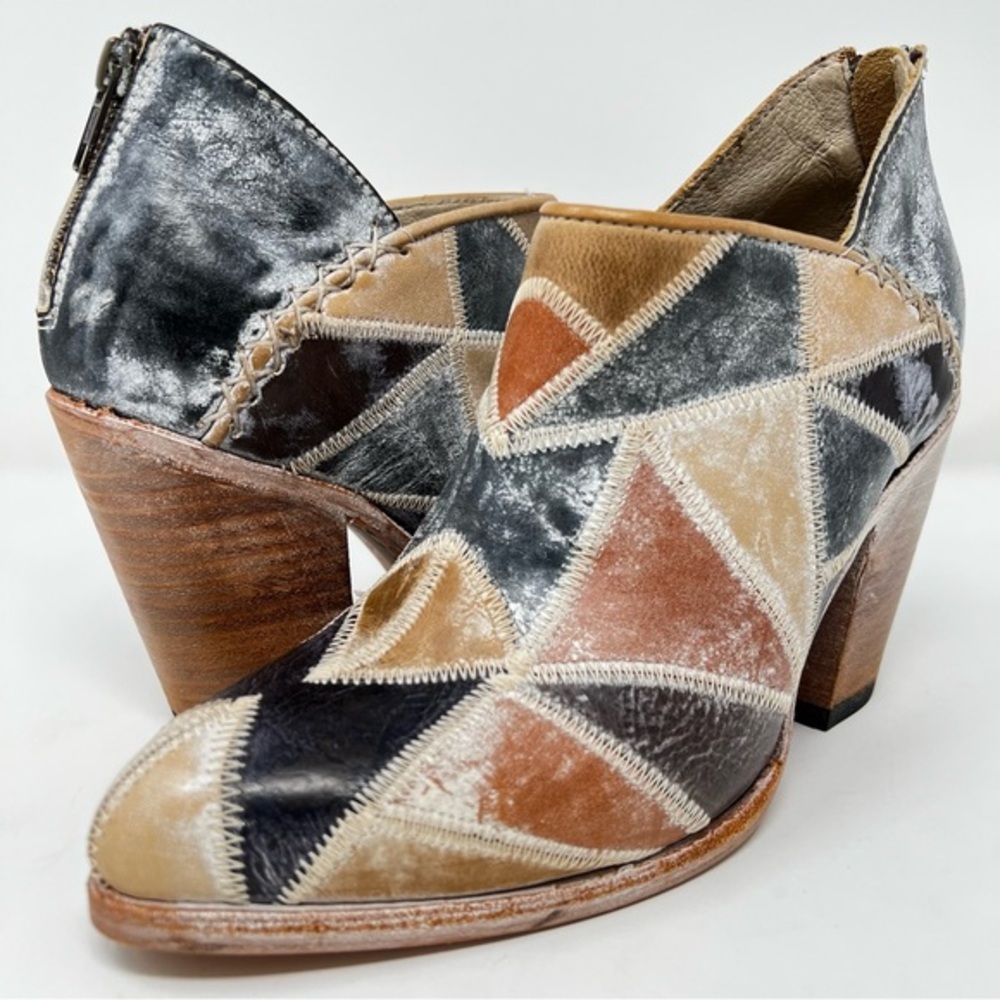 freebird Patchwork Velvet Ankle Heeled Boots in Black, Tan, Brown, Gray